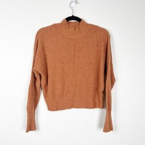 Ruby Moon Womens Waffle Knit Mock Neck Pullover Sweater Brown Small